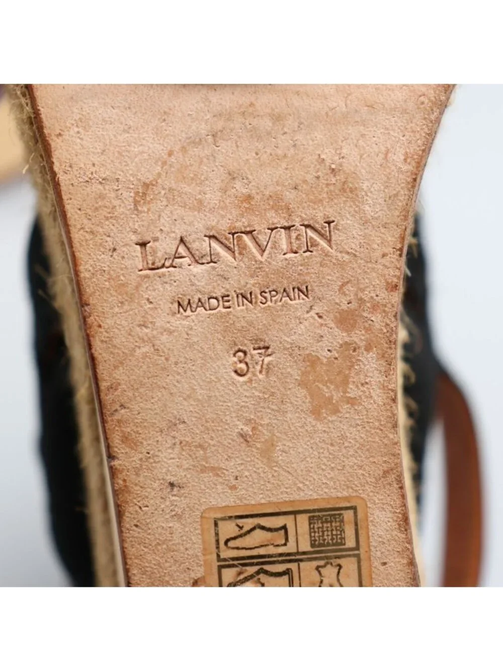 Lanvin Black Satin Platform Espadrille Wedge Sandals Spain Size 37 US 6.5